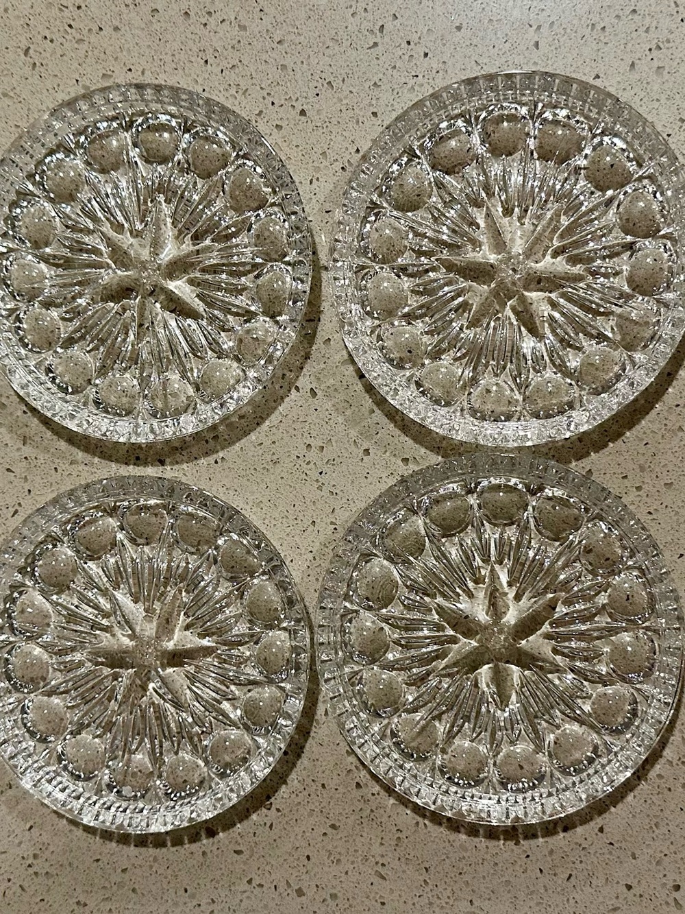 Set of 4 Clear Pressed Glass Coasters